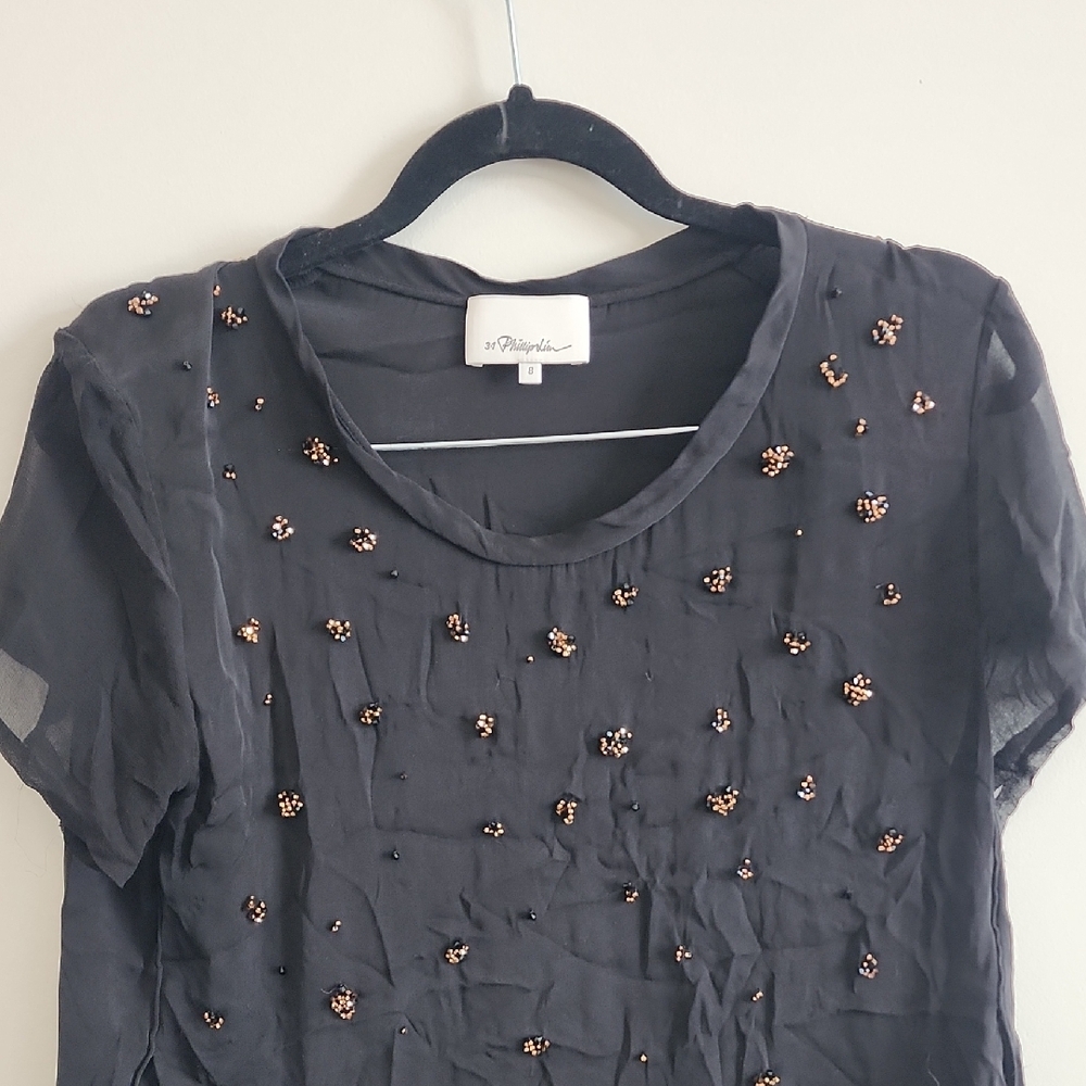 3.1 Phillip Lim Black Beaded Short Sleeve Top, Missing A Few Beads (Unnoticible)
